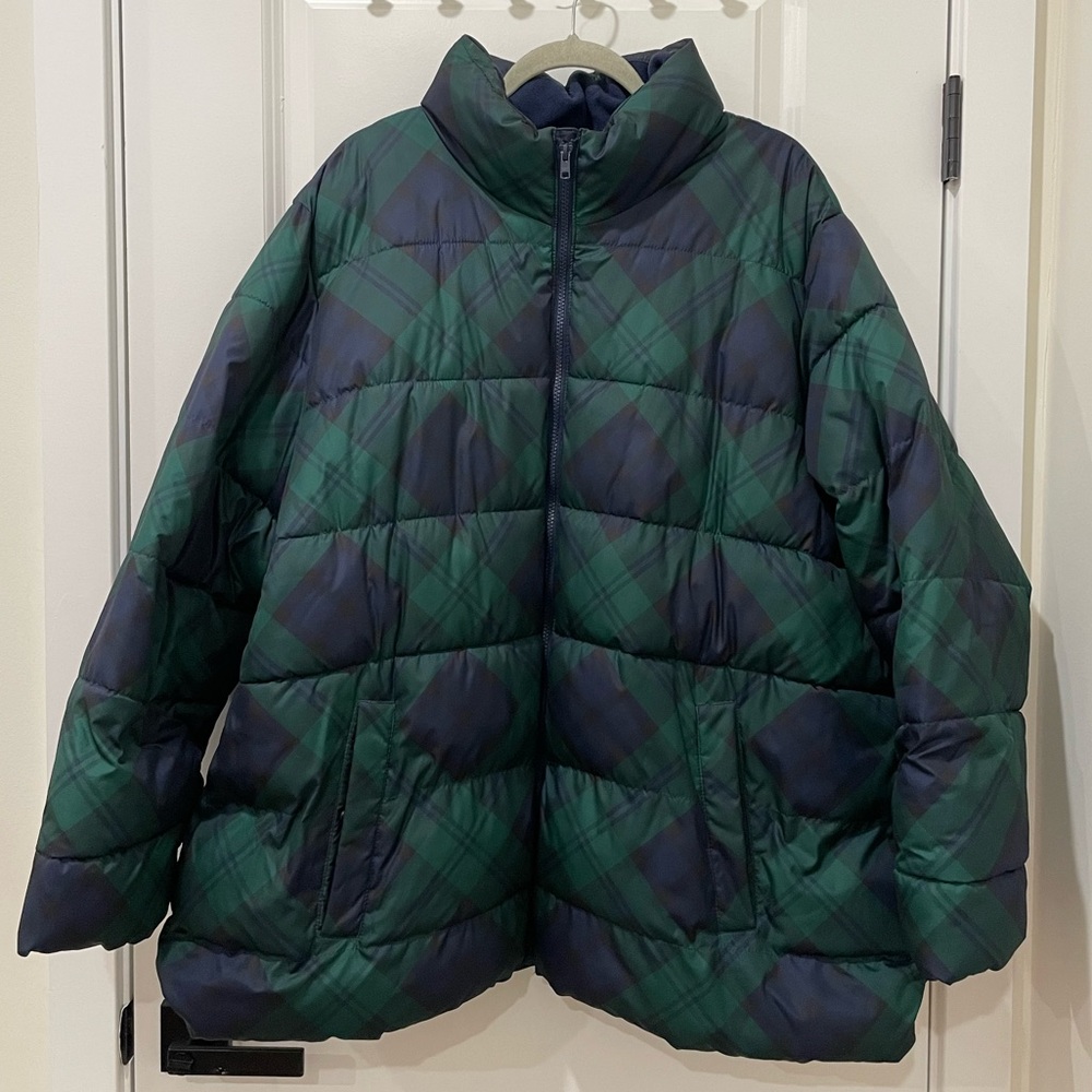 green plaid puffer coat - plus-size 3X